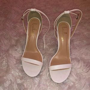 Lulu’s White Snakeskin Strap Heels